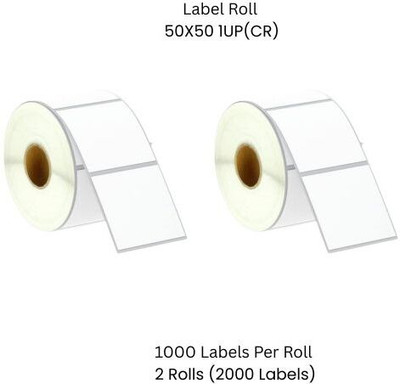 Seeka 50X50mm(Chromo)BarcodeLabel1UP,1000LabelsPerRoll(PackOf2Rolls)RibbonRequired Self Adhesive Paper Label(White)