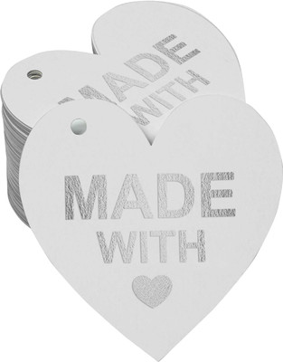 Inkdotpot Pack of 100 Made with Love Wedding Favor Paper Craft Silver Foil Hang Tags No Paper Label(White)
