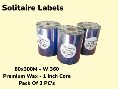 TSC 80x300mtr Premium Wax Ribbon, W360, Better Scratch Resistance, Pack OF 3 Ribbons Thermal Transfer Paper Label(Black)
