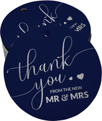 Inkdotpot Thank You from The New Wedding Bottle Tag Silver Foil Favor Pack of 100 No Paper Label(Blue)