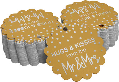 Inkdotpot Hugs & Kisses from The Wedding Bottle Tag Silver Foil Favor Pack of 100 No Paper Label(Gold)