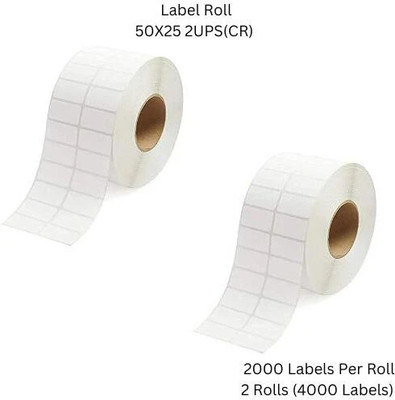 Sunbirds 50x25mm(Chromo)BarcodeLabel 2UP,2000LabelsPerRoll RibbonRequired(PackOf2Rolls) Self Adhesive Paper Label(White)