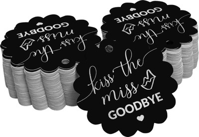 Inkdotpot Silver Foil Kiss The Miss Goodbye Bridal Shower Tags Favor Hang Paper 100 Pcs No Paper Label(Black)