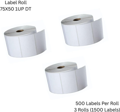 Seeka 75X50mm(3X2 Inch)DirectThermalBarcodeLabel 1UP,500LabelsPerRoll(PackOf3Rolls) Self Adhesive Paper Label(White)