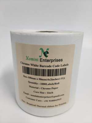 Nomini Enterprises 100mmX 50 mm(1 UPS)(1 inch core)|Chromo Barcode Labels| White |1000 Labels/Roll Self Adhessive Paper Label(White)