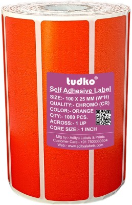 tudko 100 mm X 25 mm Self adhesive Paper Label(Orange)