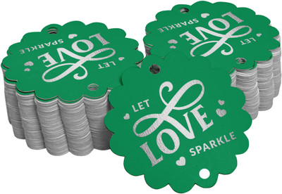 Inkdotpot Silver Foil Paper Hang Tags Let Love Sparkle Wedding Favor Tags 100 Piece No Paper Label(Green)