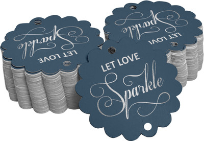 Inkdotpot Silver Foil Let Love Sparkle Wedding Tags Favor Hang Paper Tags 100 Pieces No Paper Label(Blue)