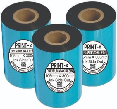 PRINT-x 105mmX300mtr Premium Wax Resin Ribbon (Pack of 3) Thermal Transfer Barcode Labels Ribbon for Paper Label(Black)