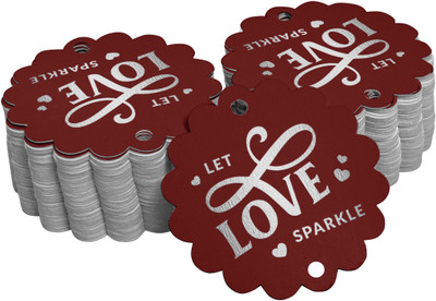 Inkdotpot Silver Foil Let Love Sparkle Wedding Tags Favor Hang Paper Tags 100 Pieces No Paper Label(Red)