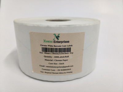 Nomini Enterprises 50 mm X 50 mm - 2x2 Inch (1 UP) | Chromo Barcode Labels| White |1000 Labels/Roll Self Adhessive Paper Label(White)