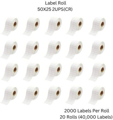 Semana 50x25mm(Chromo)BarcodeLabel 2UP,2000LabelsPerRoll(PackOf20Rolls)RibbonRequired Self Adhesive Paper Label(White)