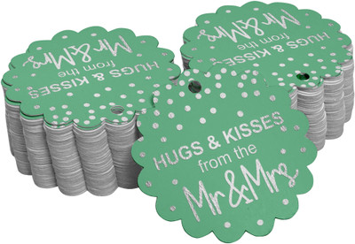 Inkdotpot Hugs & Kisses from The Wedding Bottle Tag Silver Foil Favor Hang Tags 100 Pack No Paper Label(Green)