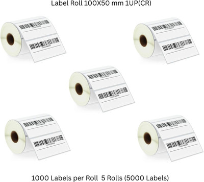 Sunbirds 100X50mm1UP ChromoBarcodeLabel,1000LabelsPerRoll(PackOf5Rolls)RibbonRequired Self Adhesive Paper Label(White)