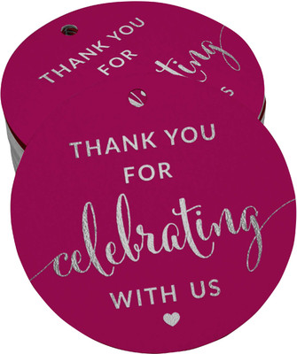 Inkdotpot Thank You Celebrating with Us Bridal Shower Tag Silver Foil Favor Pack of 100 No Paper Label(Pink)