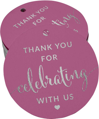 Inkdotpot Thank You Celebrating with Us Bridal ShowerBottle Tag Silver Foil Favor 100 Pcs No Paper Label(Pink)