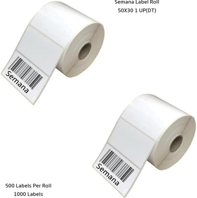 Semana Direct Thermal BarcodeLabel 50x30mm,1Up,500Label per Roll(Pack Of 2Rolls) Self Adhesive Paper Label(White)