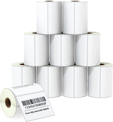 True-Ally 100x75 Direct Thermal (DT) Barcode Label Sticker-4x3 inches-500 Labels Per Roll White Self Adhesive Sticker for Printing Barcoding (10 Roll Per Pack(5000Labels) Paper Label(White)