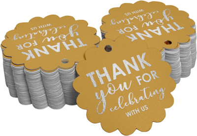 Inkdotpot Silver Foil Thank You for Celebrating with Us Bridal Baby Shower Tags 100 Pcs No Paper Label(Gold)