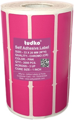 tudko 33 mm X 20 mm Self adhesive Paper Label(Pink)