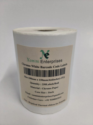 Nomini Enterprises 100mmX150mm(4x6 inches)(1 UP)(1 inch core) | Chromo Barcode Labels | 250 Labels / Each Roll | Chromo Self Adhessive Paper Label(White)