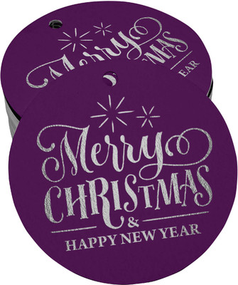 Inkdotpot Silver Foil Merry Christmas & Happy New Year Text Tags Favor Hang Paper 100 Pcs No Paper Label(Purple)