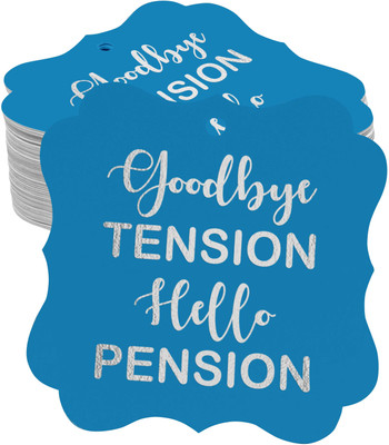 Inkdotpot Pack of 100 Good Bye Tension Hello Pension Retirement Paper Silver Foil Tags No Paper Label(Blue)