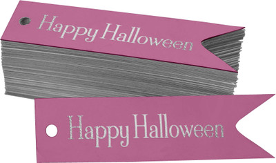 Inkdotpot Silver Foil Happy Halloween Halloween Tags Favor Hang Paper Tags 100 Pieces No Paper Label(Pink)