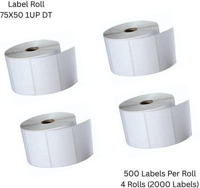 Seeka 75X50mm(3X2 Inch)DirectThermalBarcodeLabel 1UP,500LabelsPerRoll(PackOf4Rolls) Self Adhesive Paper Label(White)