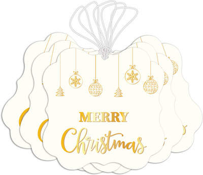 Festiko 30 Pcs Gold Foil Merry Christmas Gift Tags with String Non-Adhesive Paper Label(White & Gold)