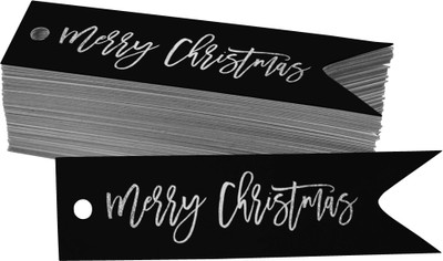Inkdotpot Silver Foil Paper Hang Tags Merry Christmas Favor Tags 100 Pieces No Paper Label(Black)