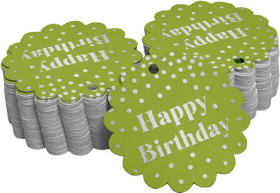 Inkdotpot 100 Pack Happy Birthday Favor Paper Tags Craft Silver Foil Hang Tags No Paper Label(Green)