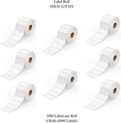 Sunbirds 50X30mmDirectThermalBarcodeLabel 1UP,1000LabelsPerRoll(PackOf8Rolls-8000 Labels) Self Adhesive Paper Label(White)
