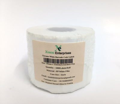 Nomini Enterprises 50mmX25mm(1UP)(1 inch core)|NT|PP Polyester Barcode Film Labels|1000Labels/Roll Self Adhessive Paper Label(White)