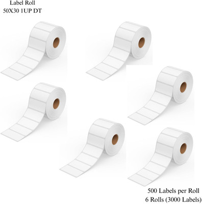 Sunbirds DirectThermalBarcodeLabel50X30mm,1UP,500LabelPerRoll(PackOf6Rolls-3000 Labels) Self Adhesive Paper Label(White)