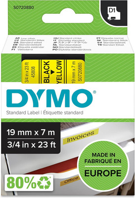 Dymo D1 Labeling Tape 19MMx7M Black Print on Yellow Tape Label Cassette Easy Peel Self Adhesive Paper Label(Black Print, Yellow Tape)