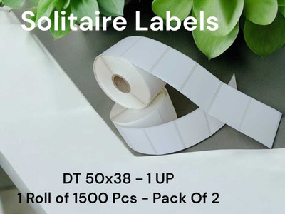 Solitaire 50x38 Direct Thermal Label,1 Roll Of 1500 Pcs,Pack Of 2 Rolls,Total 3000 Labels Self Paper Label(White)