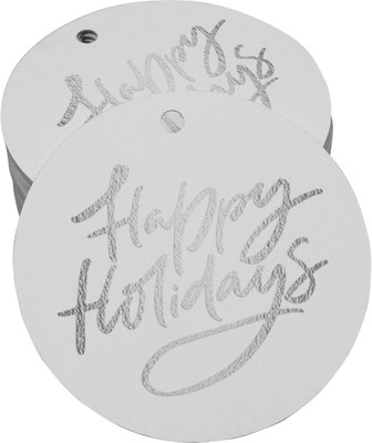 Inkdotpot Happy Holiday Bottle Tag Silver Foil Favor Hang Tags 100 Pack No Paper Label(White)