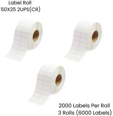 Seeka 50x25mm ChromoBarcodeLabel 2UP,2000LabelsPerRoll RibbonRequired(PackOf3Rolls) Self_Adhesive Paper Label(White)