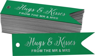 Inkdotpot Pack of 100 Silver Foil Paper Tags Hugs & Kisses from The Wedding Favor No Paper Label(Green)