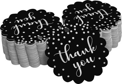 Inkdotpot Silver Foil Thank You Bridal Shower Tags Favor Hang Paper Tags 100 Pieces No Paper Label(Black)
