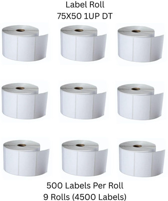 Seeka DirectThermal75X50mmBarcodeLabel 1UP,500LabelsPerRoll(PackOf9Rolls-4500 Labels) Self Adhesive Paper Label(White)