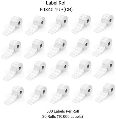 Sunbirds ChromoBarcodeLabel60X40mm1UP,500LabelsPerRoll(PackOf20Rolls)RibbonRequired Self-Adhesive Paper Label(White)