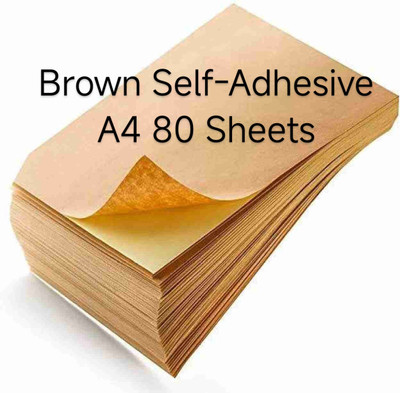 samfashion A4 Brown 80 Sheets Printable Inkjet Laser inktank 120 GSM 1 Label per Sheet Brown Sheets Self Adhesive Paper Label(White)