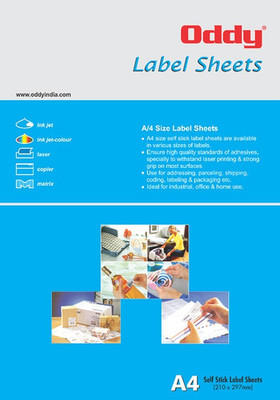Oddy Oddy ST-1A4100 ( 1 LABEL OF A4 SIZE PER SHEET) PACK OF 100 SELF ADHISIVE Paper Label(White)