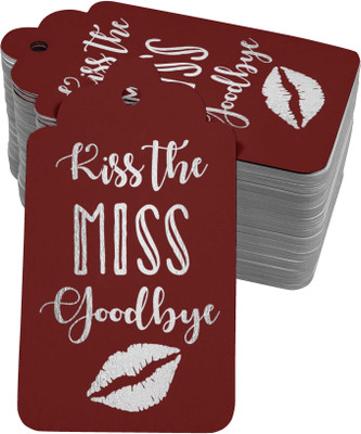 Inkdotpot 100 Pack Silver Foil Tags Kiss The Miss Goodbye Bridal Shower Favor Hang Tag No Paper Label(Red)