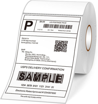 Portus World Wide 100x150 ( 4x6 ) Direct Thermal Labels Pack of 400 Self Adhesive Paper Label(White)