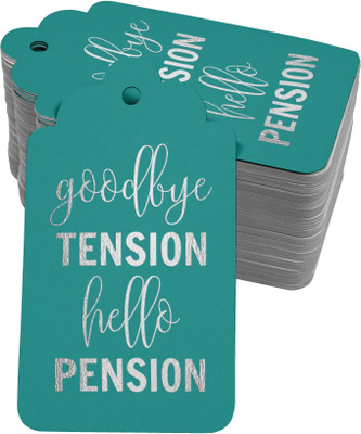 Inkdotpot 100 Pack Good Bye Tension Hello Pension Retirement Favor Craft Silver Foil Tags No Paper Label(Green)