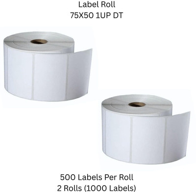 Seeka DirectThermal75X50mmBarcodeLabel 1UP,500LabelsPerRoll(PackOf2Rolls-1000 Labels) Self Adhesive Paper Label(White)