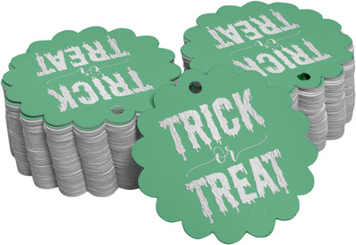 Inkdotpot Silver Foil Paper Hang Tags Trick Or Treat Halloween Favor Tags 100 Pieces No Paper Label(Green)